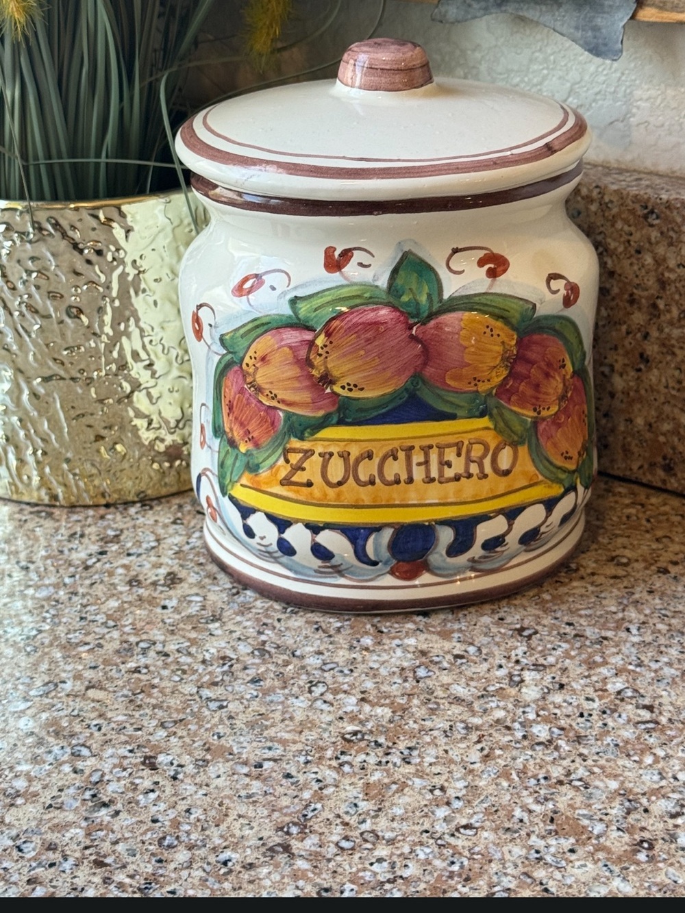 VIETRI Italian Pottery Zucchero Sugar Canister With Lid | Hand Painted